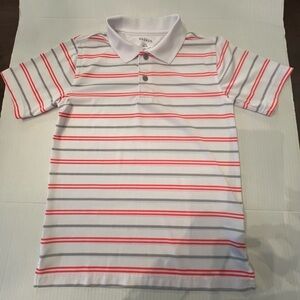 GEORGE BOYS SHORT SLEEVE POLO SHIRT LARGE (10-12)  WHITE W/ORANGE & GRAY STRIPES